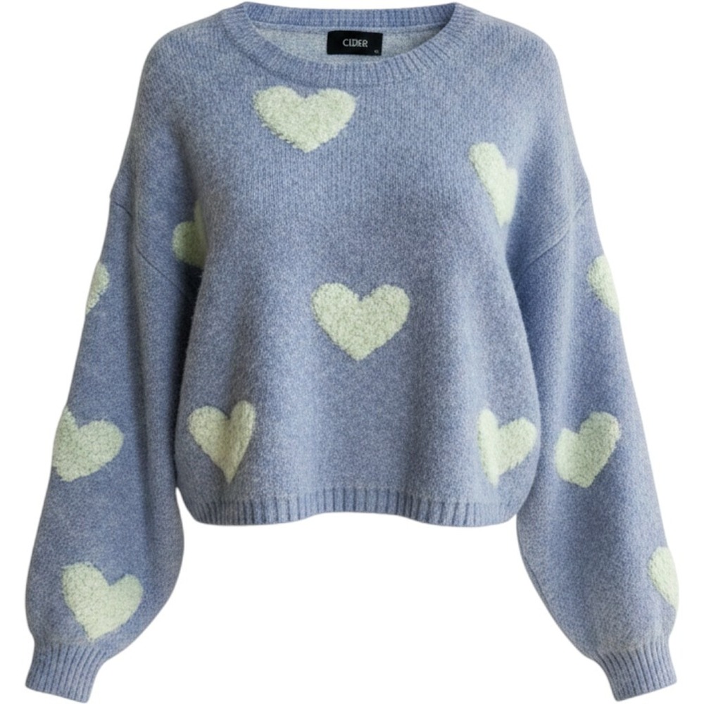 Cider Lavender Crewneck Sweater with Cream Heart Pattern
